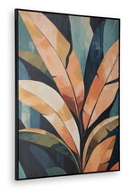 Framed abstract leaf wall art with close view of orange and cream frond strokes