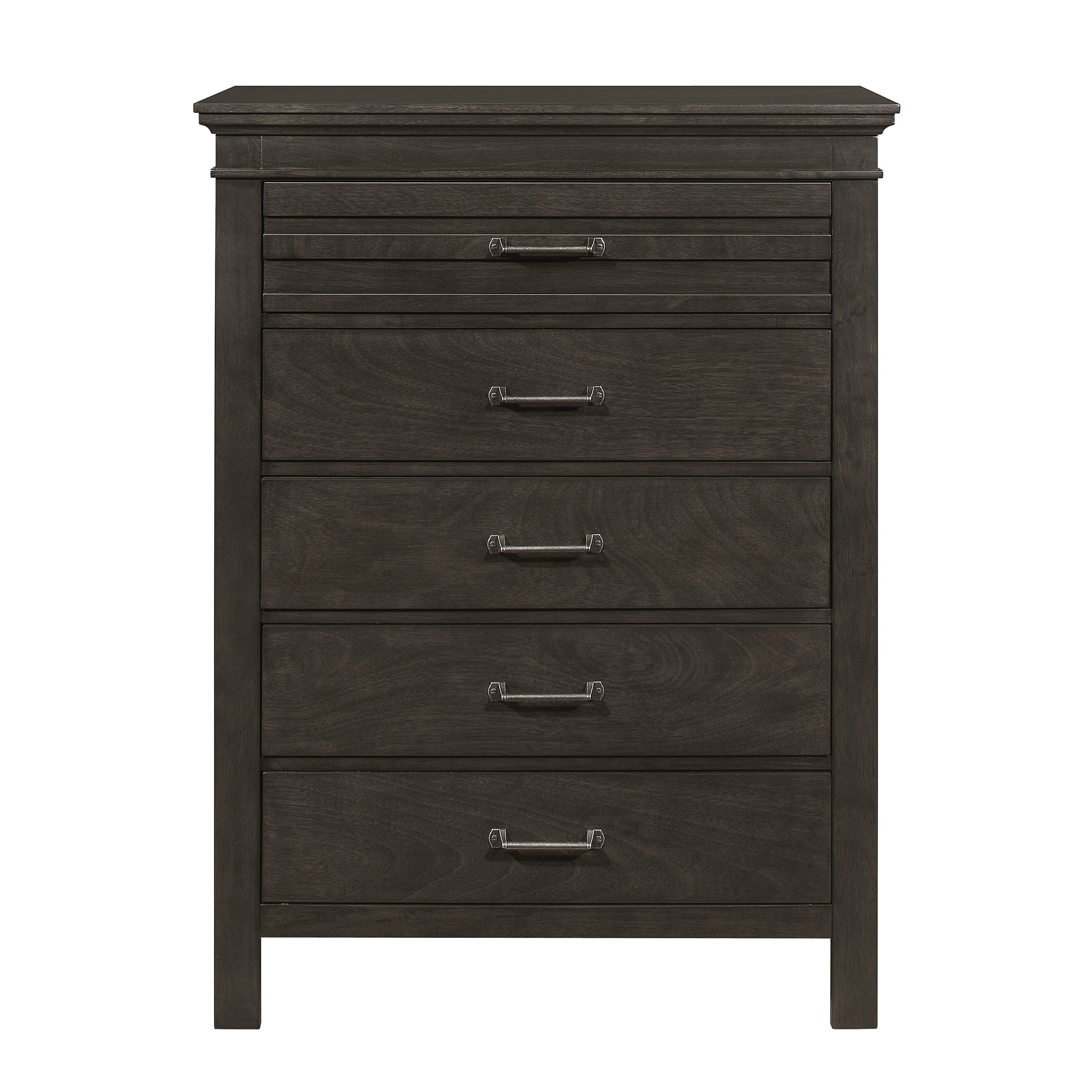 Charcoal Gray 5-Drawer Wood Chest - Transitional Bedroom Storage