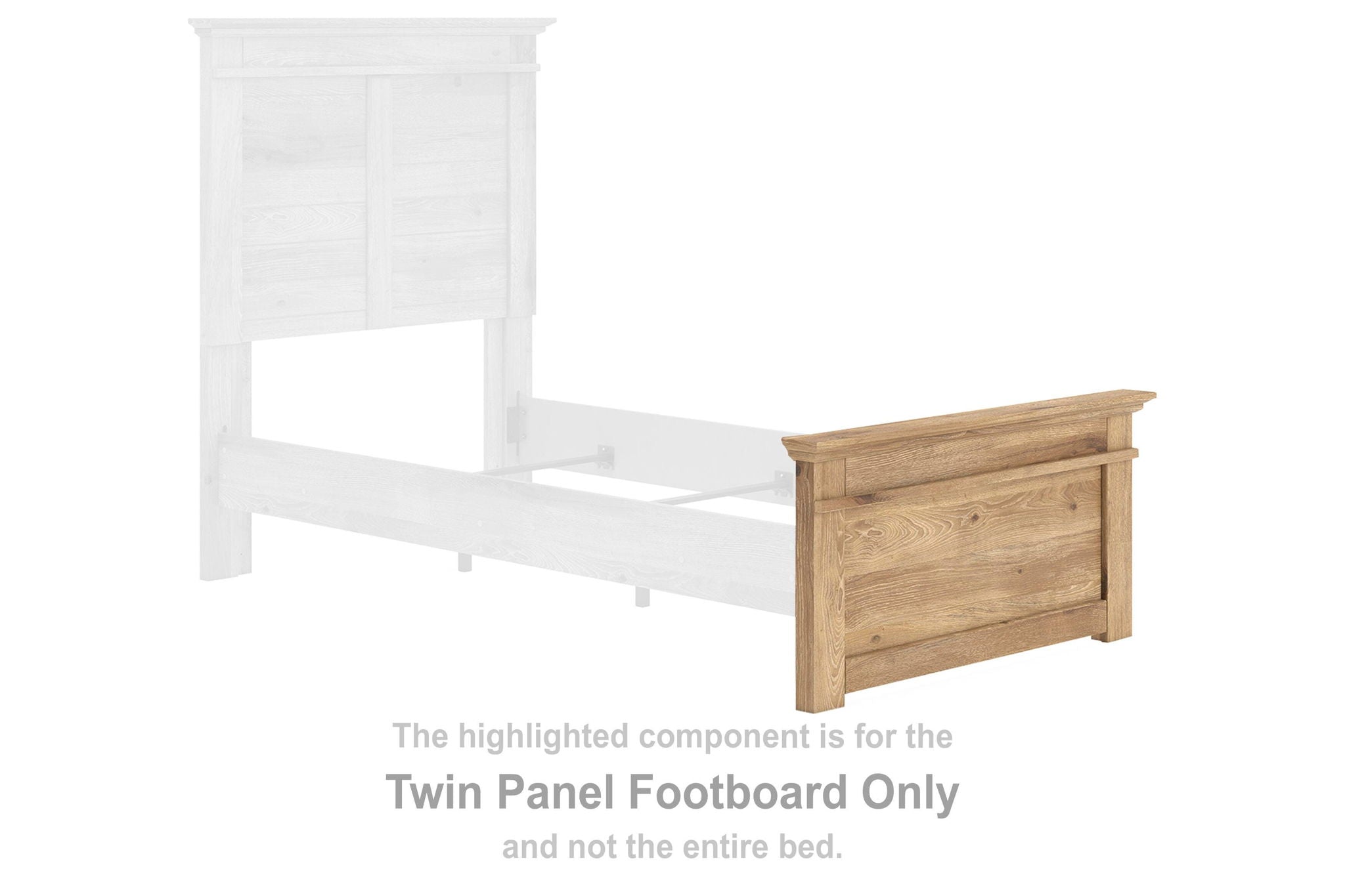 Tan twin panel footboard with two horizontal panels and smooth wooden frame