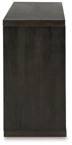 Dark console table in solid wood with flat top and bottom shelf