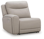 Gray power recliner chair with cushioned headrest and wide armrests
