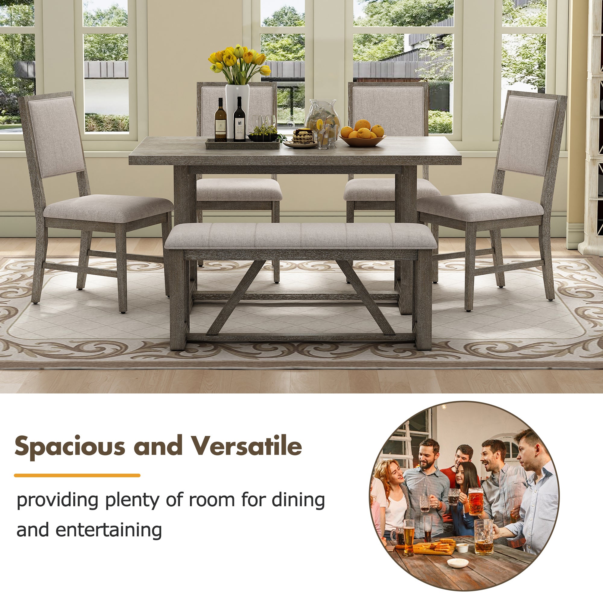 6-Pc Retro Dining Set Gray