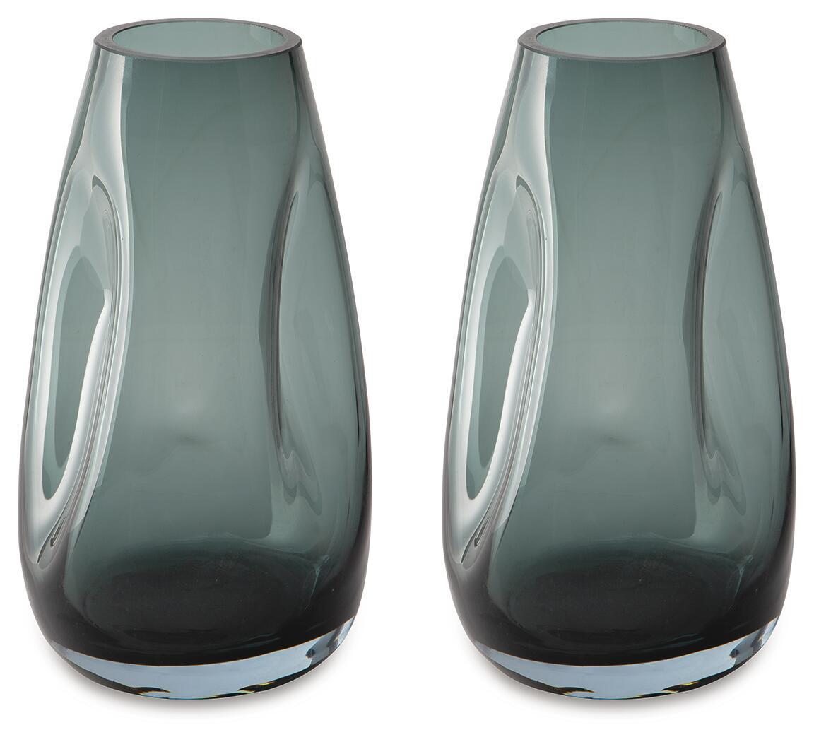 Light blue glass vase with rounded shape and fluted side detail, 9 in height