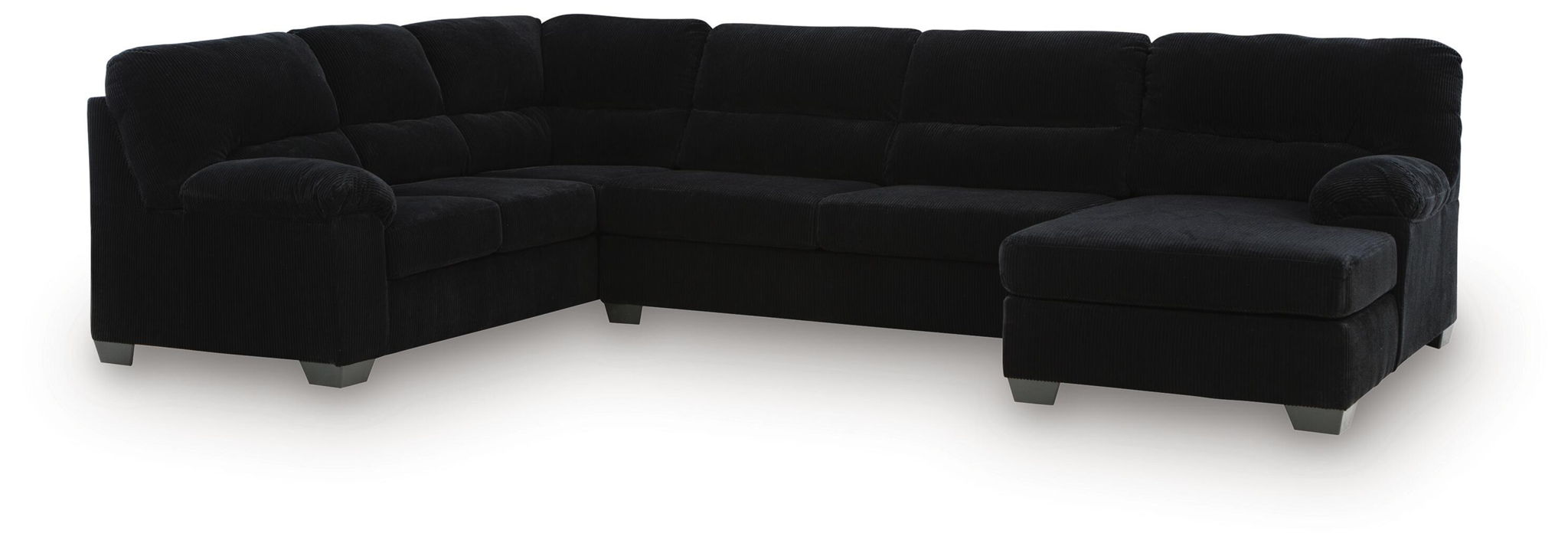 Black corner chaise sectional sofa with deep seat cushions