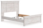 White panel bed frame with built-in slat supports and matching headboard panels