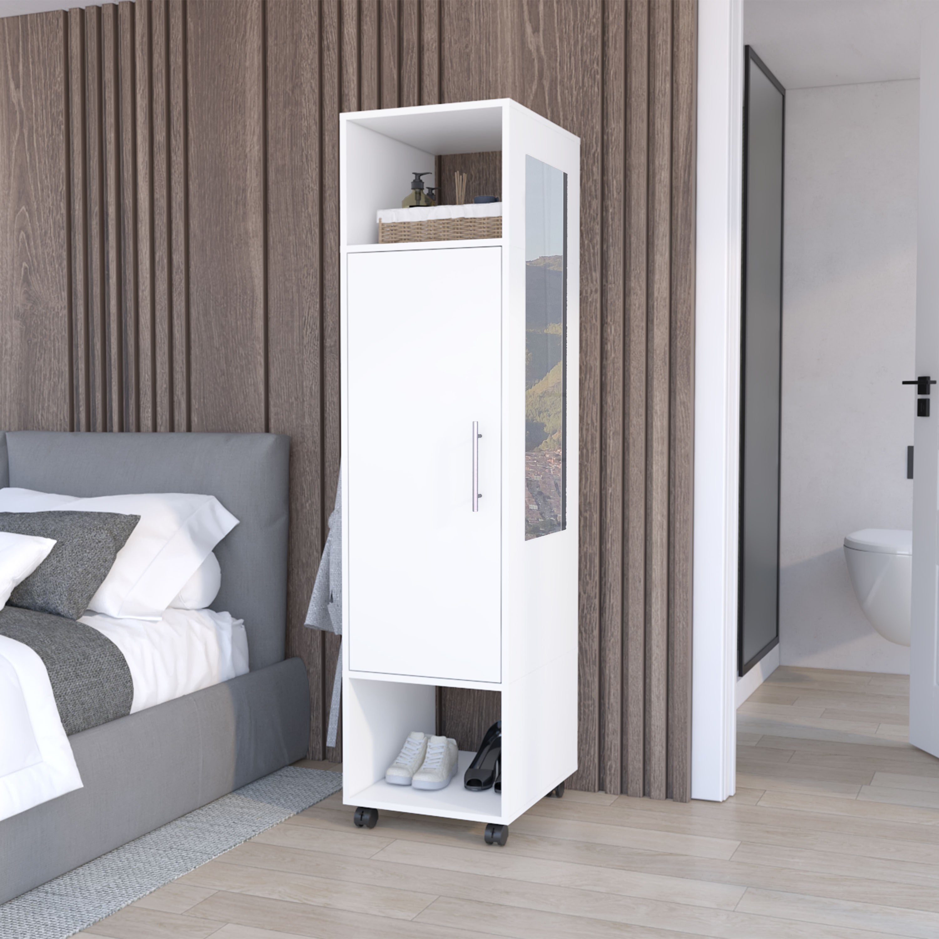 63" White Wardrobe Armoire w/ Mirror & Shelves