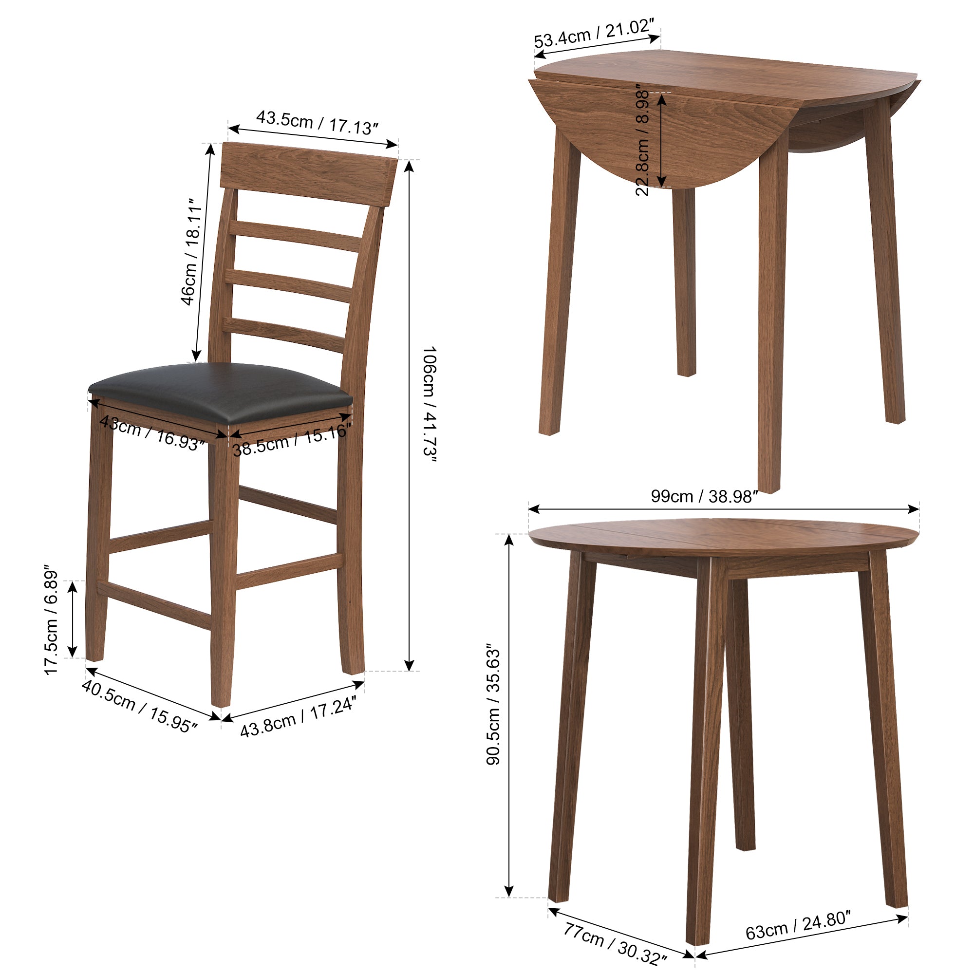 Retro 3-Piece Drop-Leaf Table Set