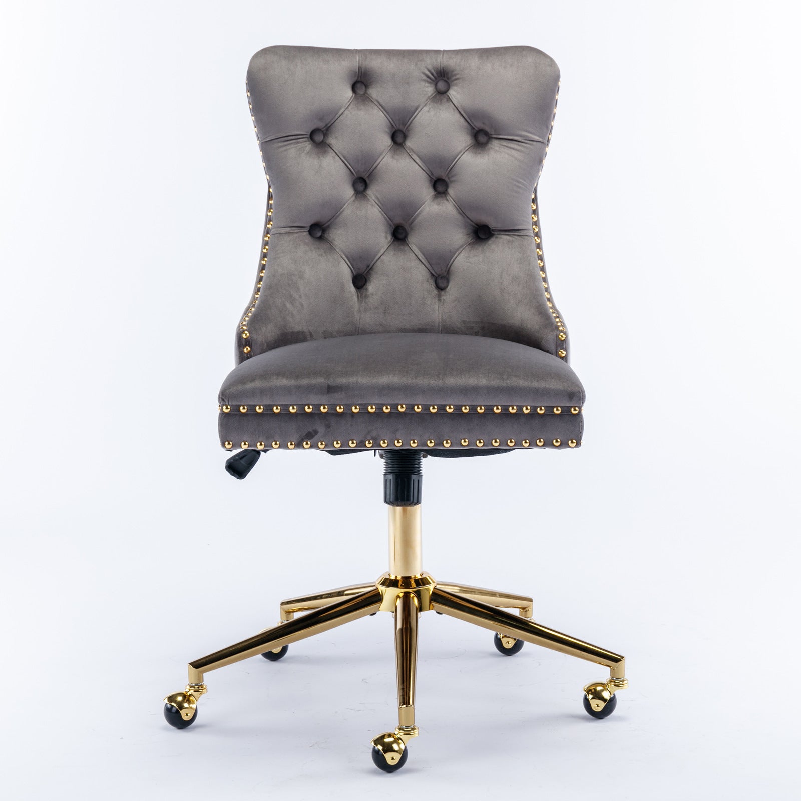 Velvet Tufted Office Chair w/ Gold Base- Gray