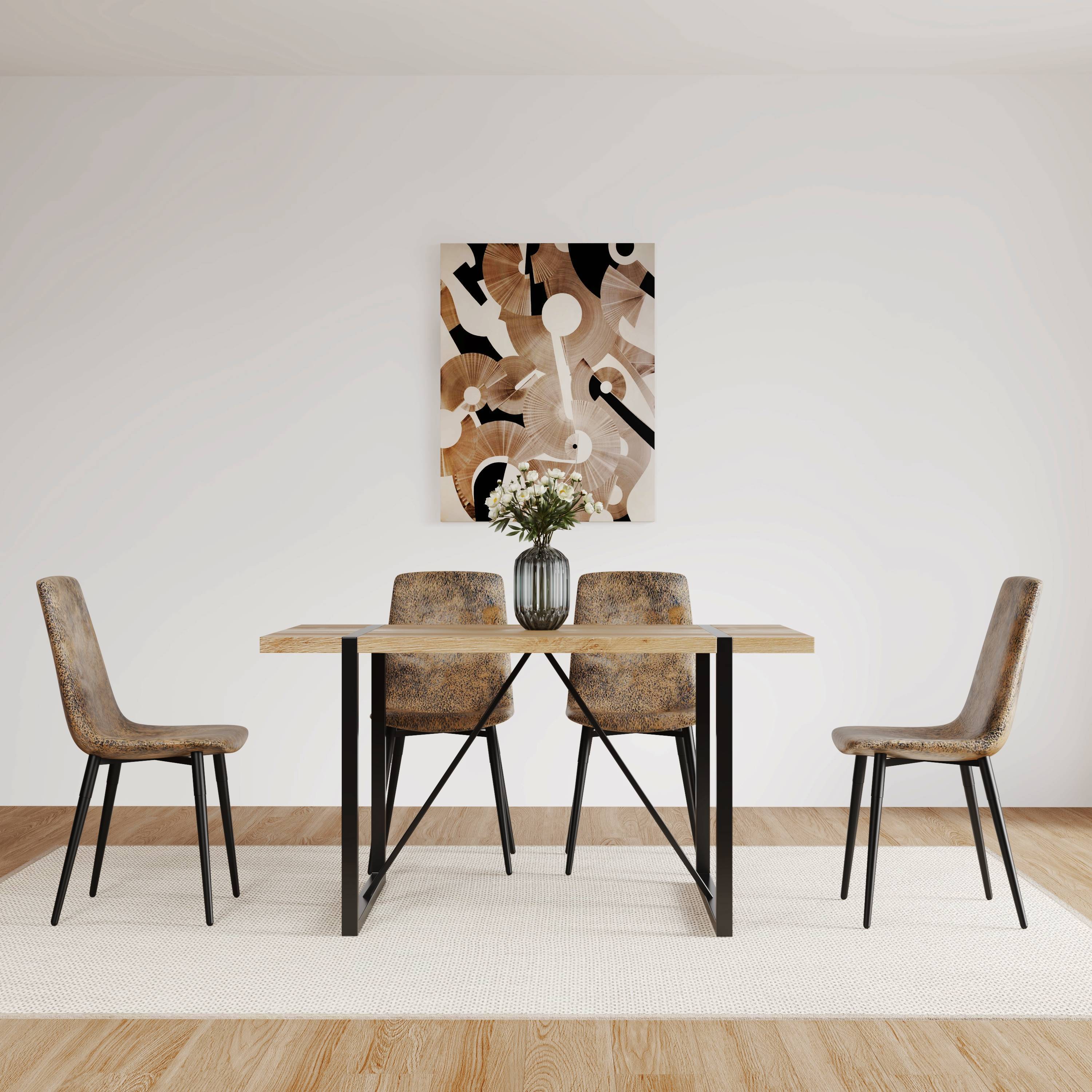 55" MDF Dining Table & 4 Suede Chairs Set