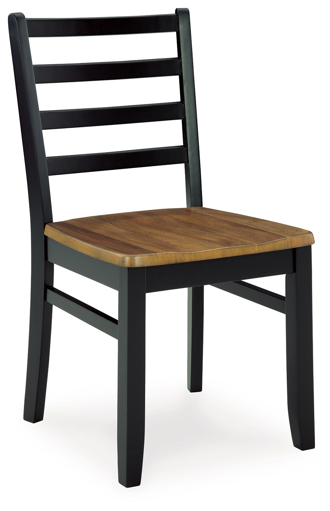 Black dining chair with slat back and brown square seat