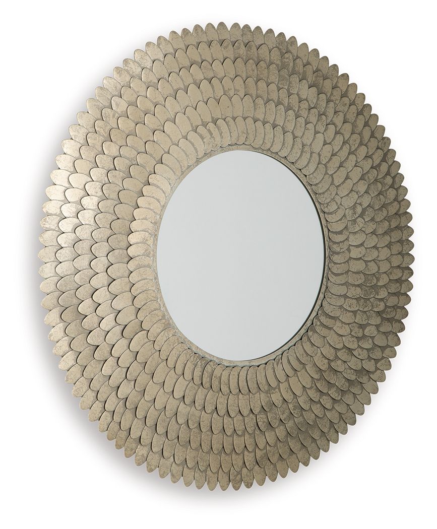 Wrightmund accent mirror with champagne scalloped halo frame and oval mirror center