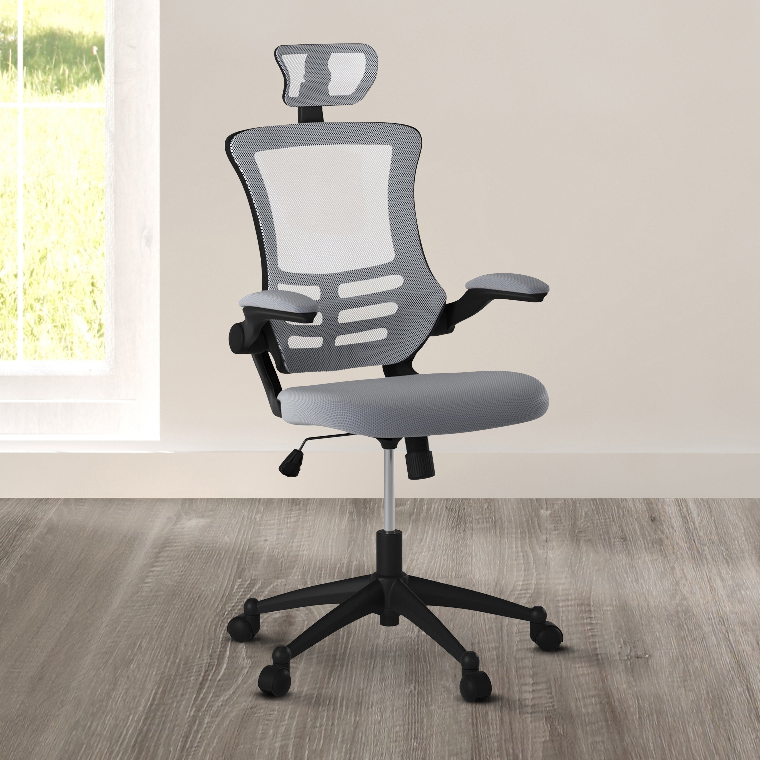 High-Back Mesh Office Chair with Headrest & Flip-Up Arms