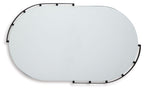 Arched oval accent mirror with black segmented frame and reflective glass