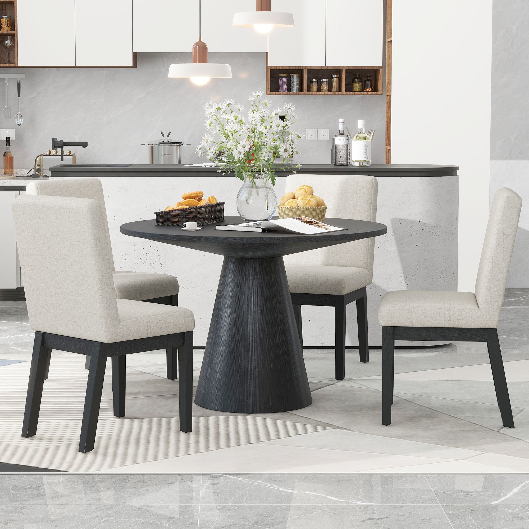 5-Piece Retro Round Dining Set (Black)