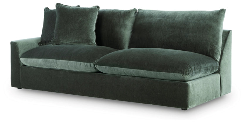 Jade green sectional sofa daybed-style chaise with two back pillows