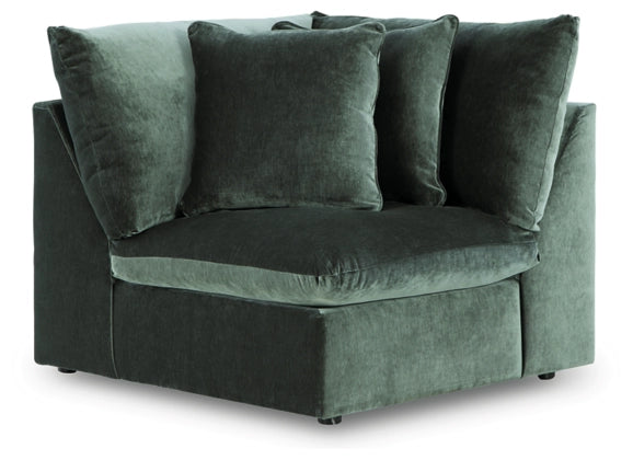 Jade green corner sectional chair with padded back cushions