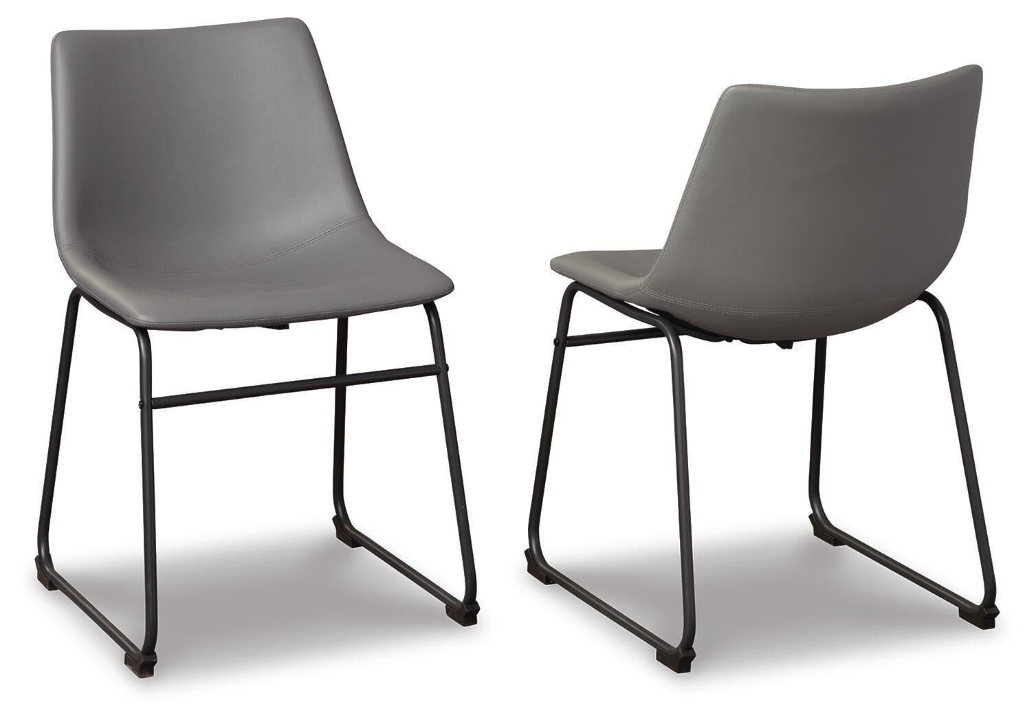 Pair of upholstered side chairs with gray seats and black metal legs