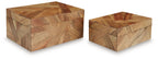 Antford box set of 2 brown wooden lidded storage boxes, geometric parquet pattern