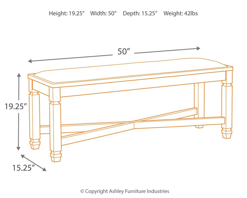 Upholstered bench dimensions diagram, dark frame with upholstered top