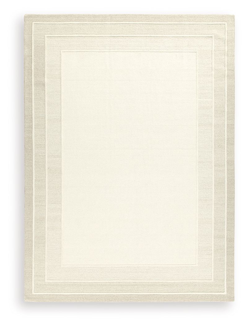 Beige rug with square center panel and double rectangular outline border