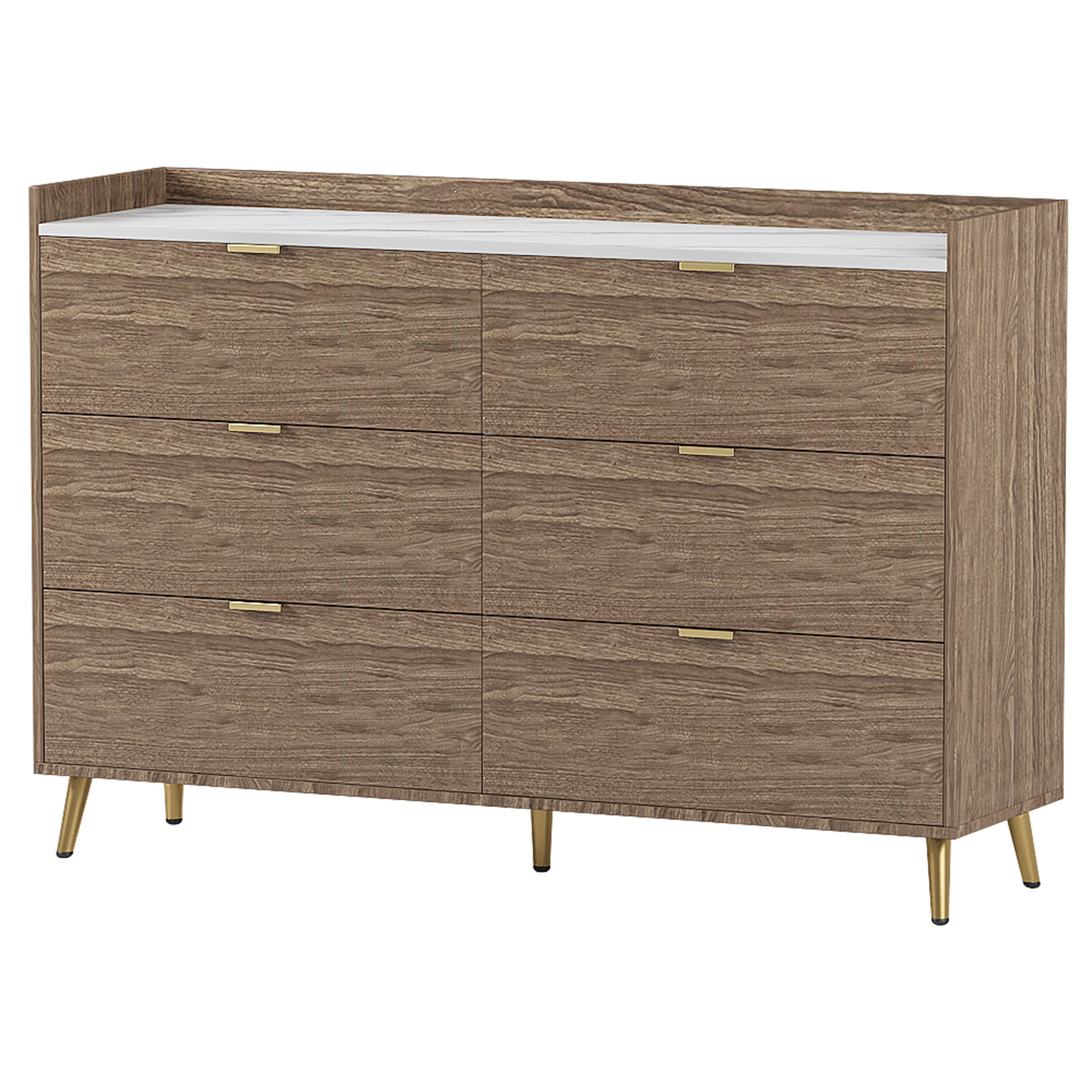55" 6-Drawer Dresser Marbling Top Walnut