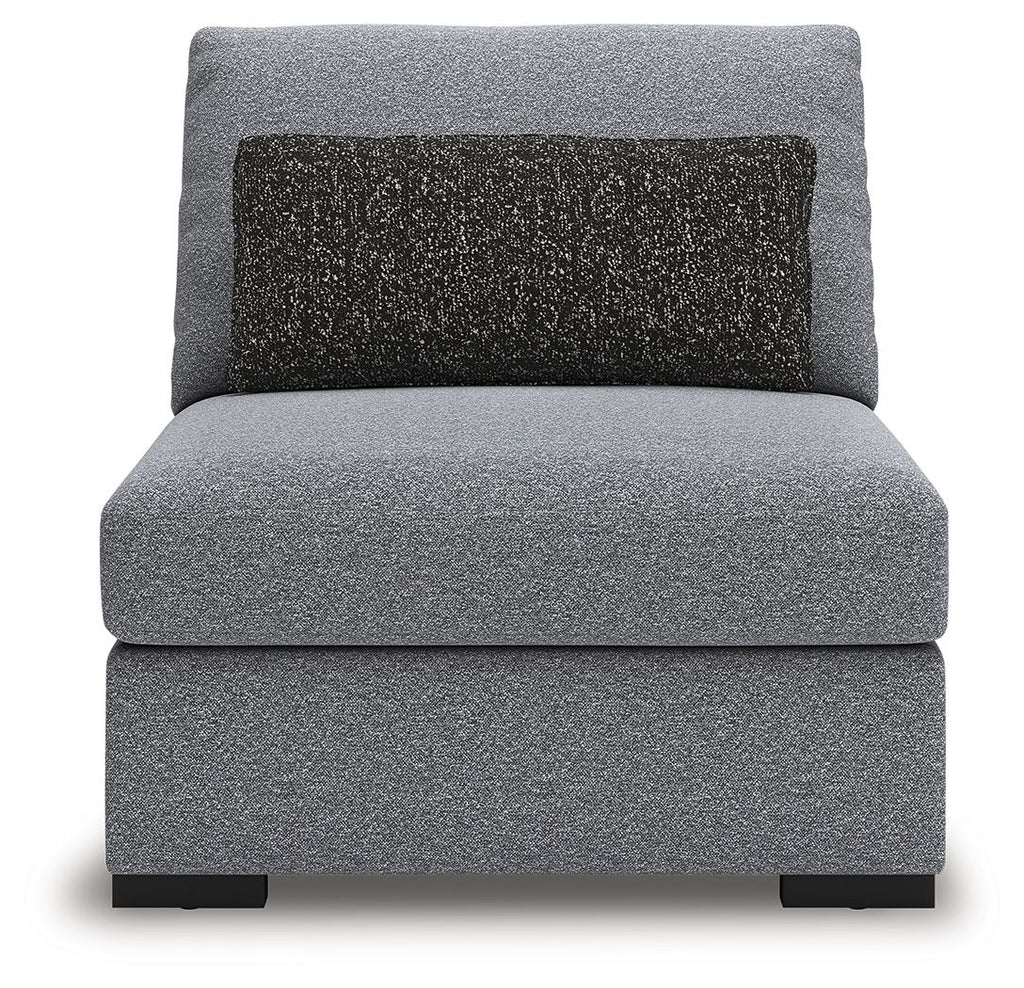 Bealton armless chair with gray seat and back, dark speckled cushion
