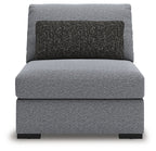 Bealton armless chair with gray seat and back, dark speckled cushion