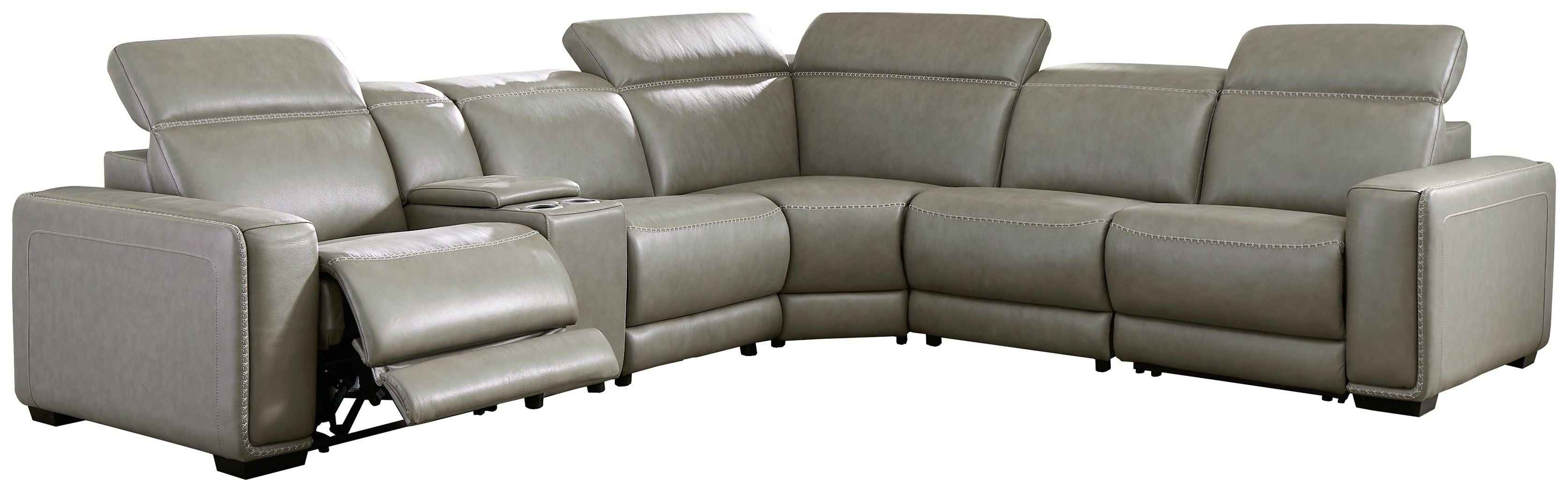 Correze Gray Leather Power Reclining Sectional