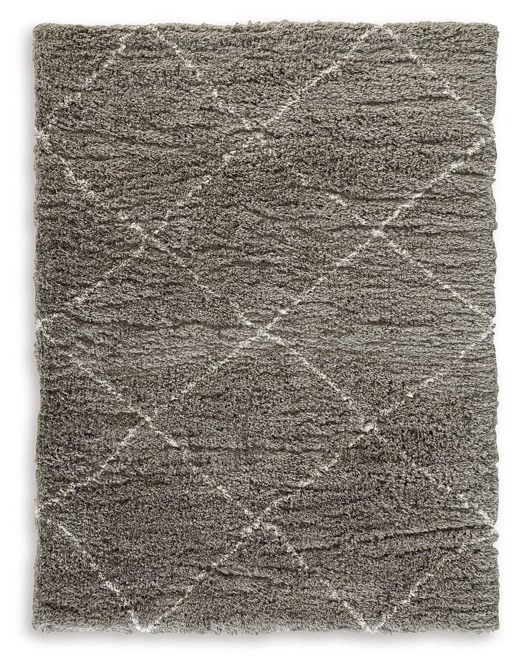 Dark gray area rug with distressed pattern and short shag pile