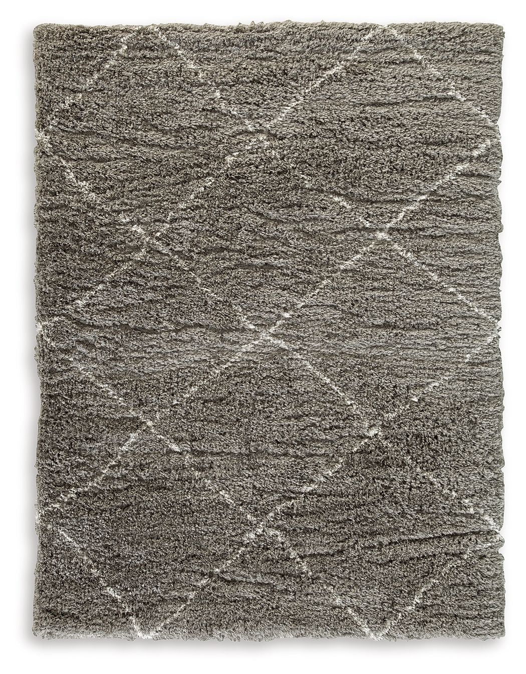 Dark gray area rug with distressed pattern and short shag pile