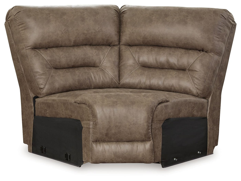 Wedge sofa with dark fossil fabric, padded backrest and armrests
