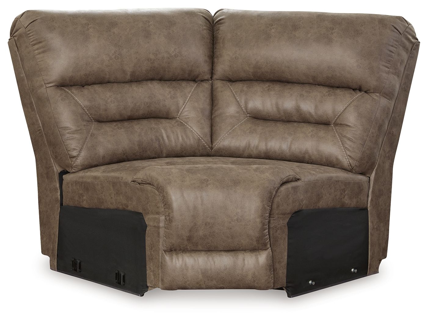 Wedge sofa with dark fossil fabric, padded backrest and armrests