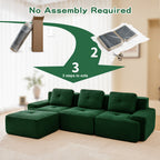 Green corduroy modular sectional sofa with multiple seat sections and ottoman