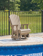White swivel glider chair with slatted back, armrests, and wide base