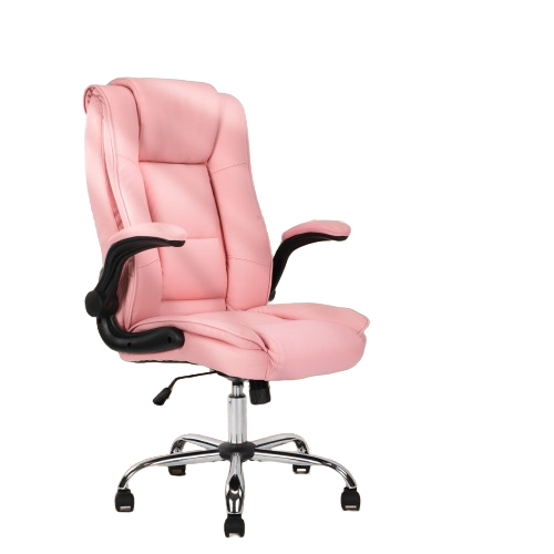 Pink Executive Office Chair Leather Flip-Up Armrests