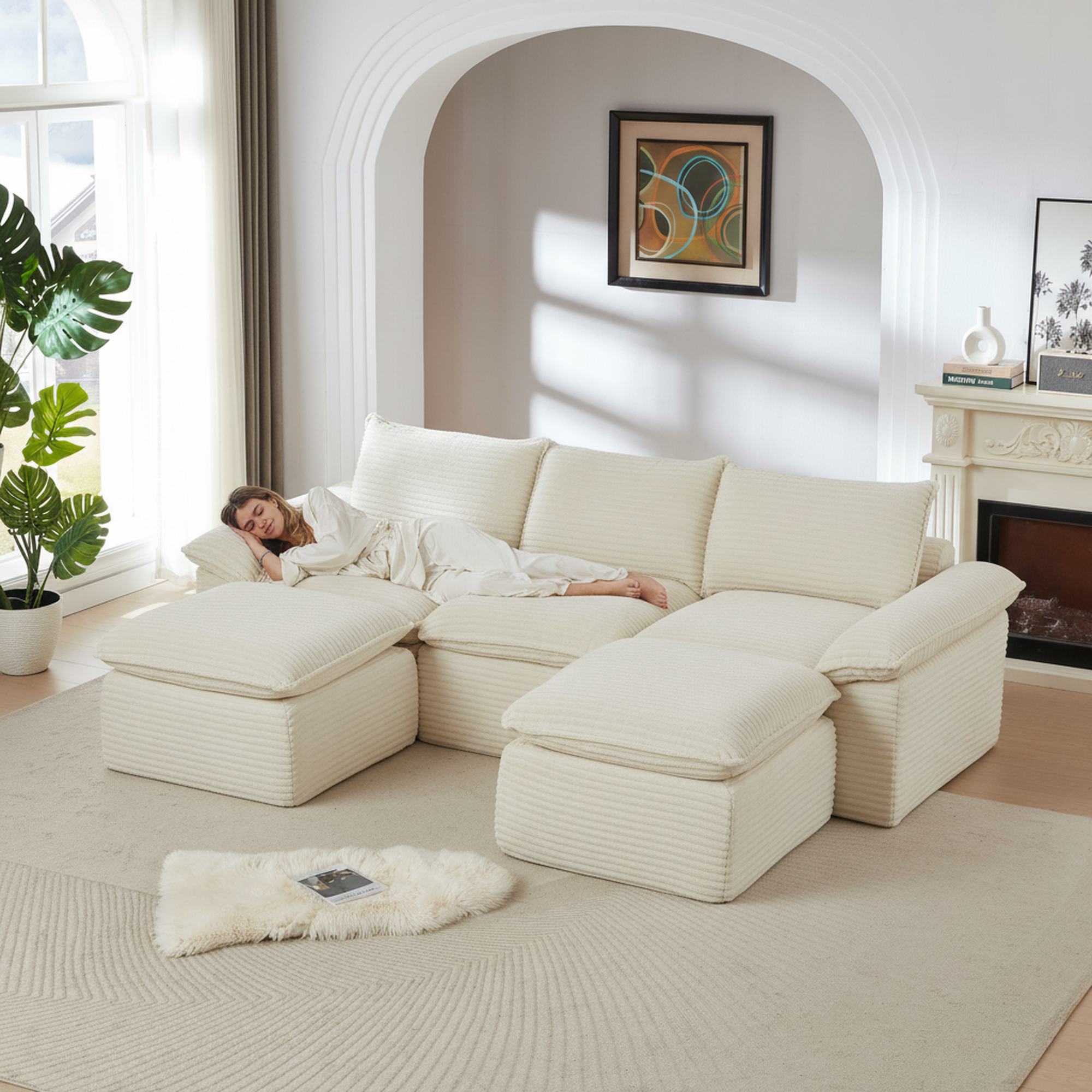Modern Corduroy Cloud Sofa - Versatile Comfort for Home/Office