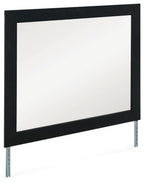 Black bedroom mirror with rectangular frame and two metal support legs