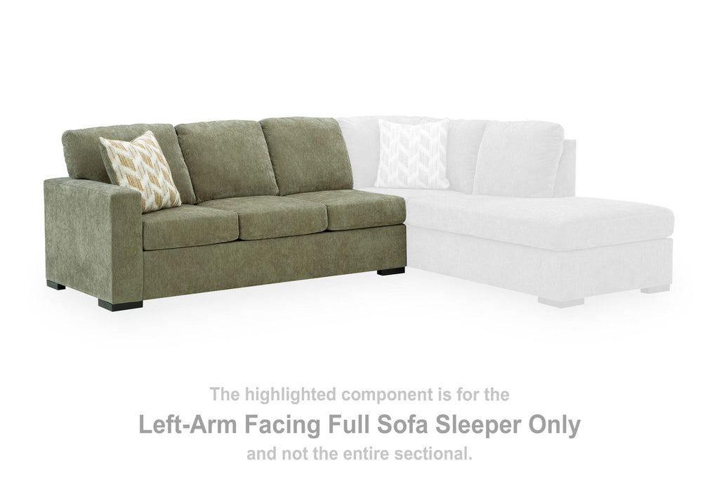 Left-arm facing full sofa sleeper, moss green sofa with white chaise section
