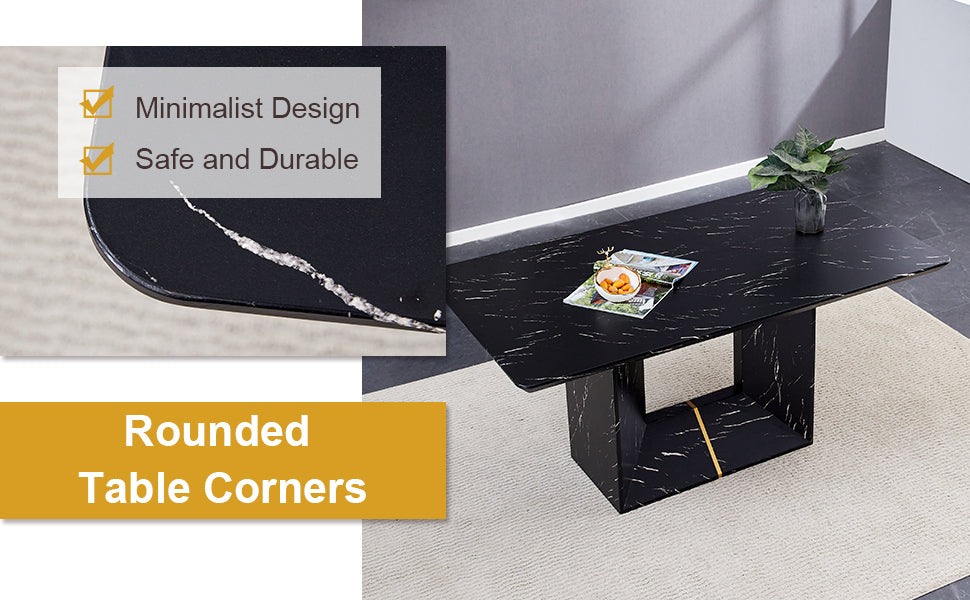 Black Marble Dining Set with 4 Chairs