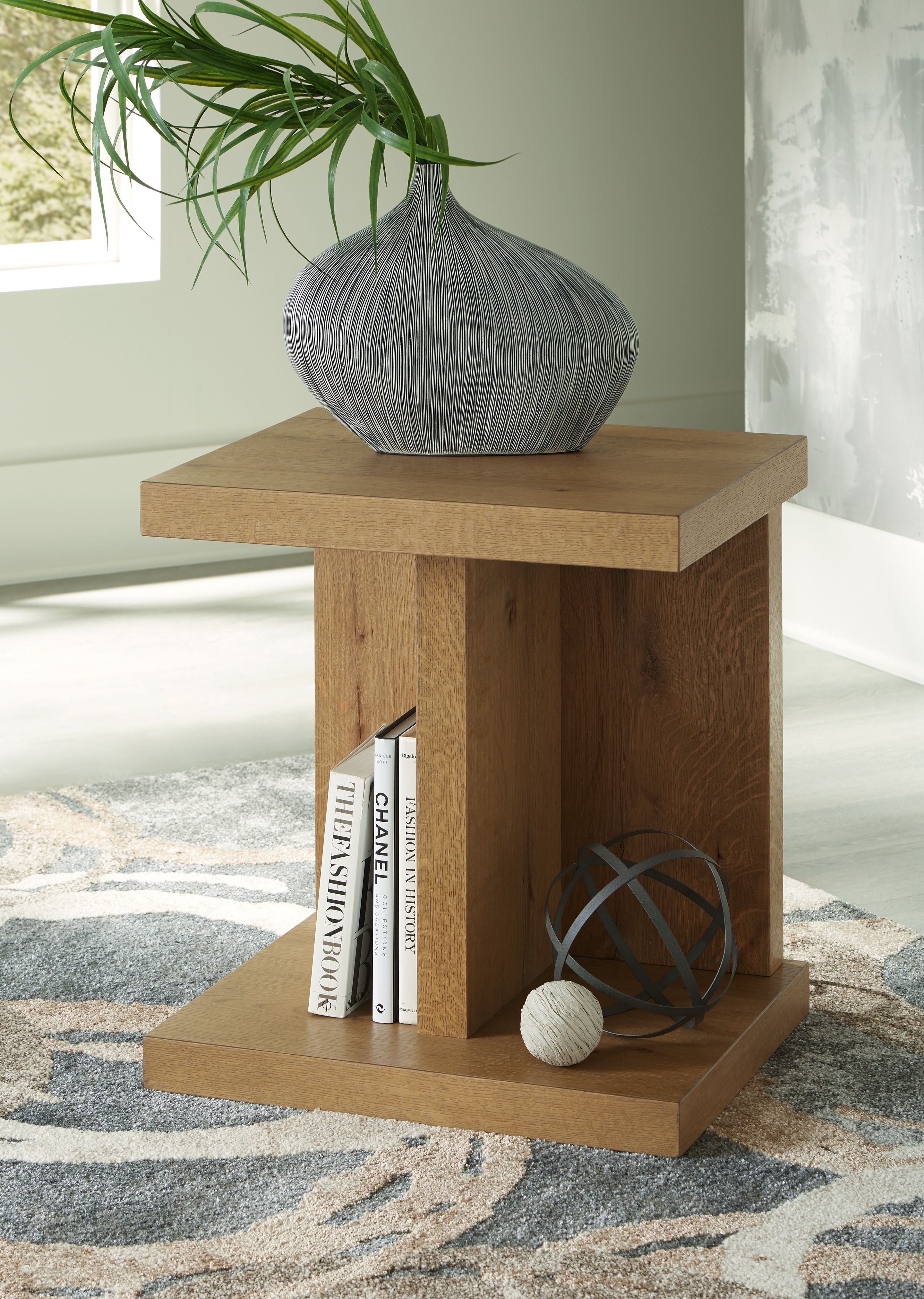 Brinstead chair side end table in light brown wood with two open tiers