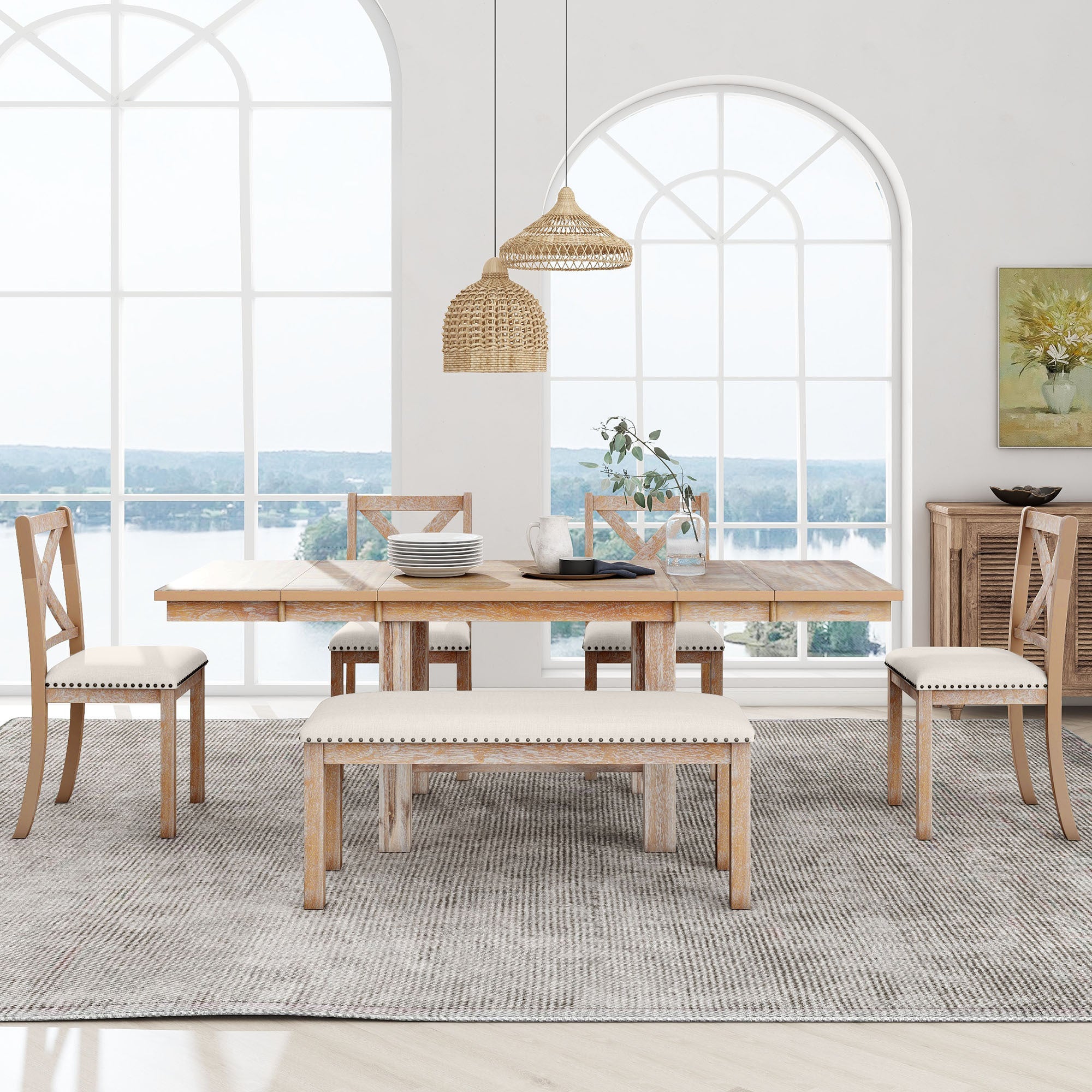 82" Farmhouse Dining Table Set, 6-Piece