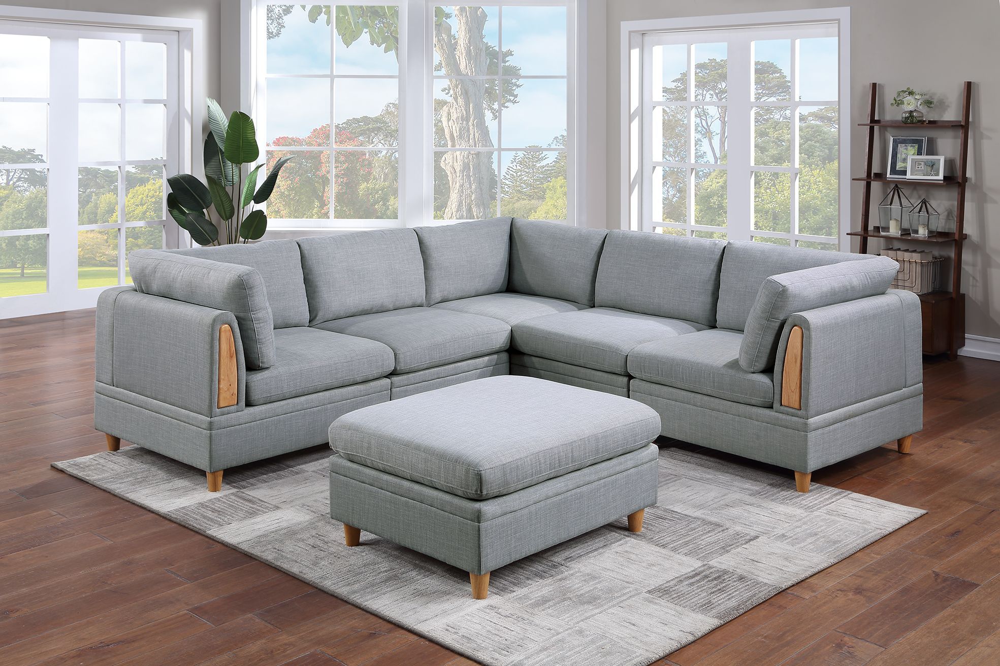 6pc Modular Sectional Sofa Set | Light Grey Dorris Fabric