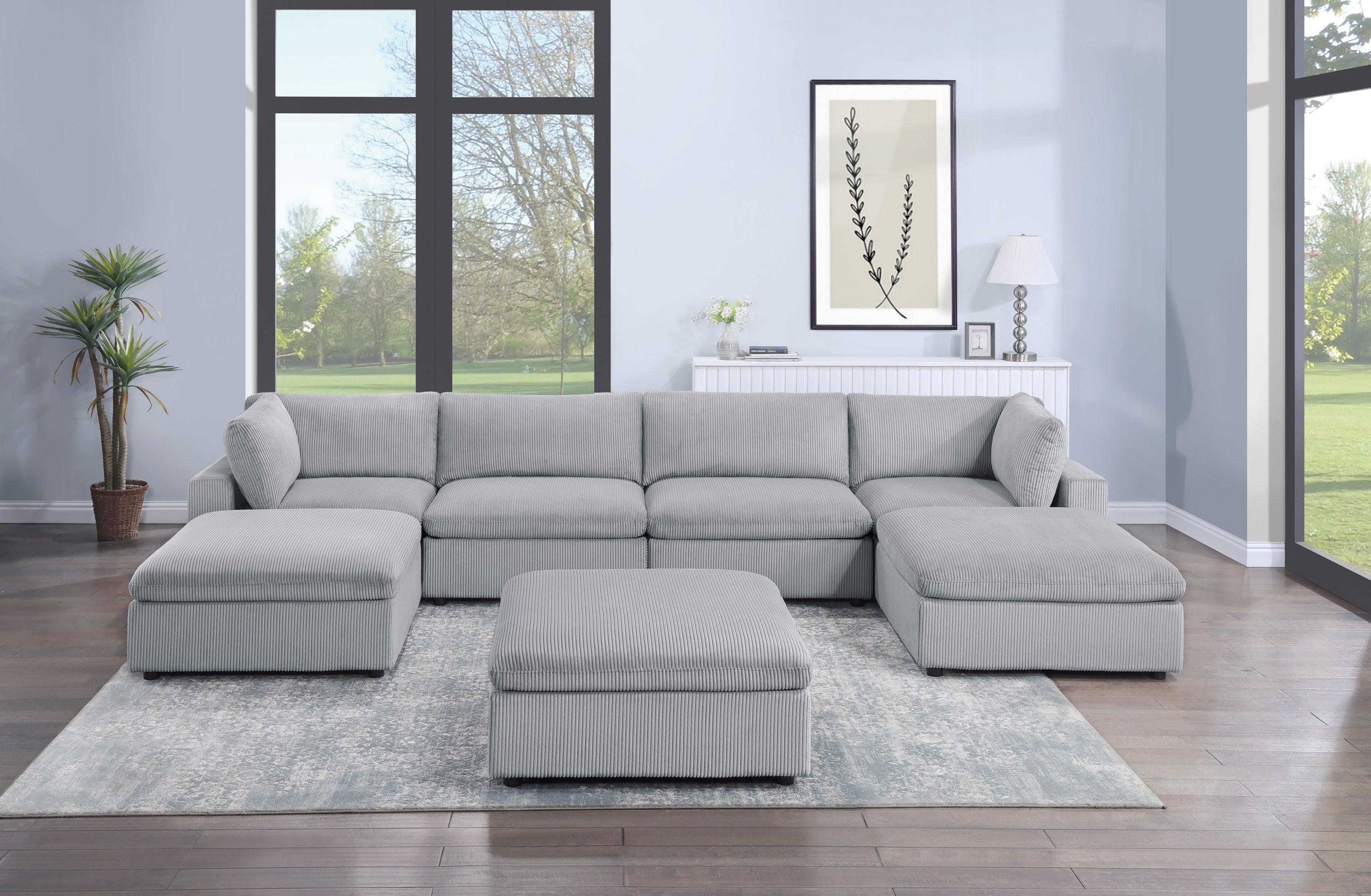 Dark Gray 7pc Corduroy Modular Sectional Living Room Couch