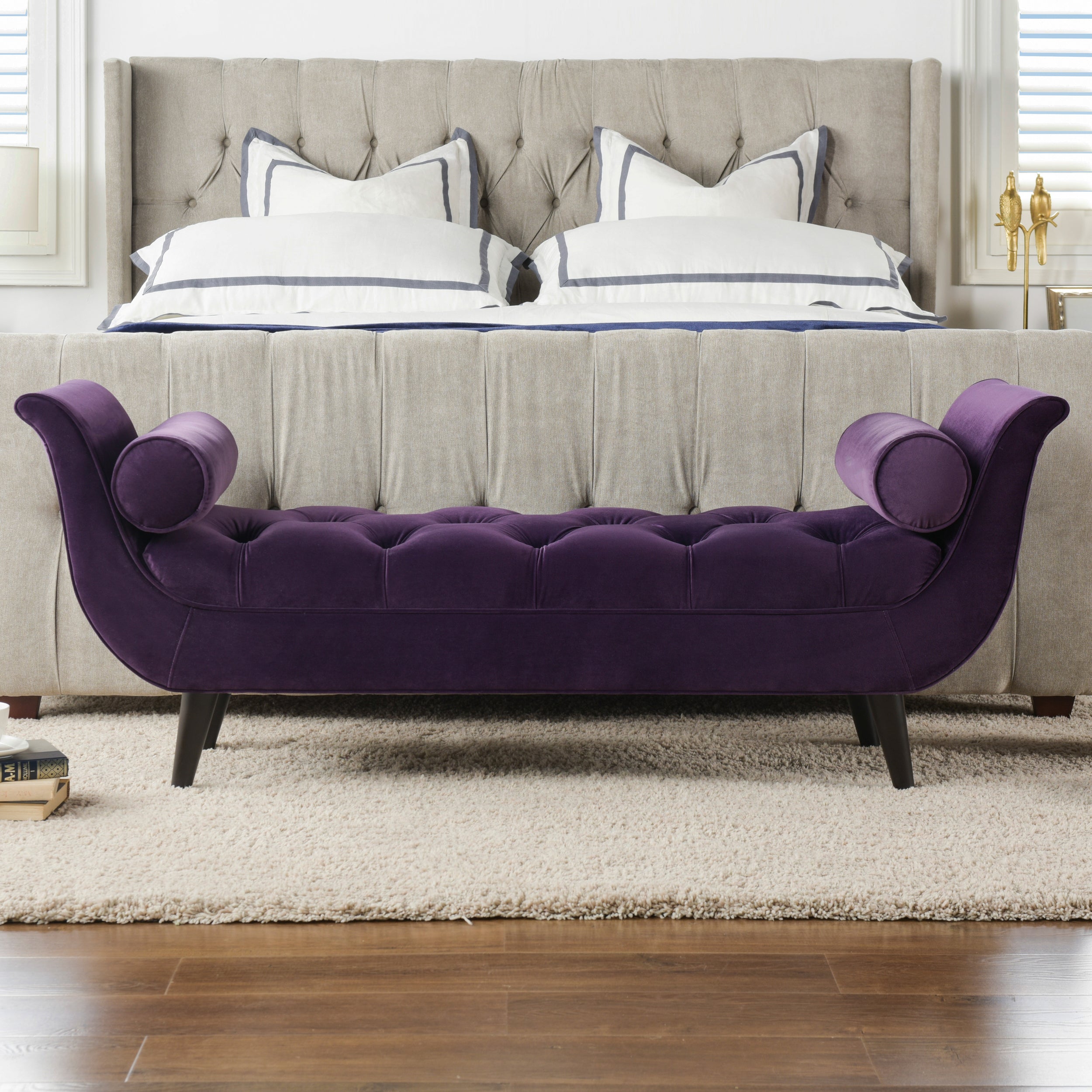 Alma Purple Velvet Tufted Flared Arm Entryway Bench