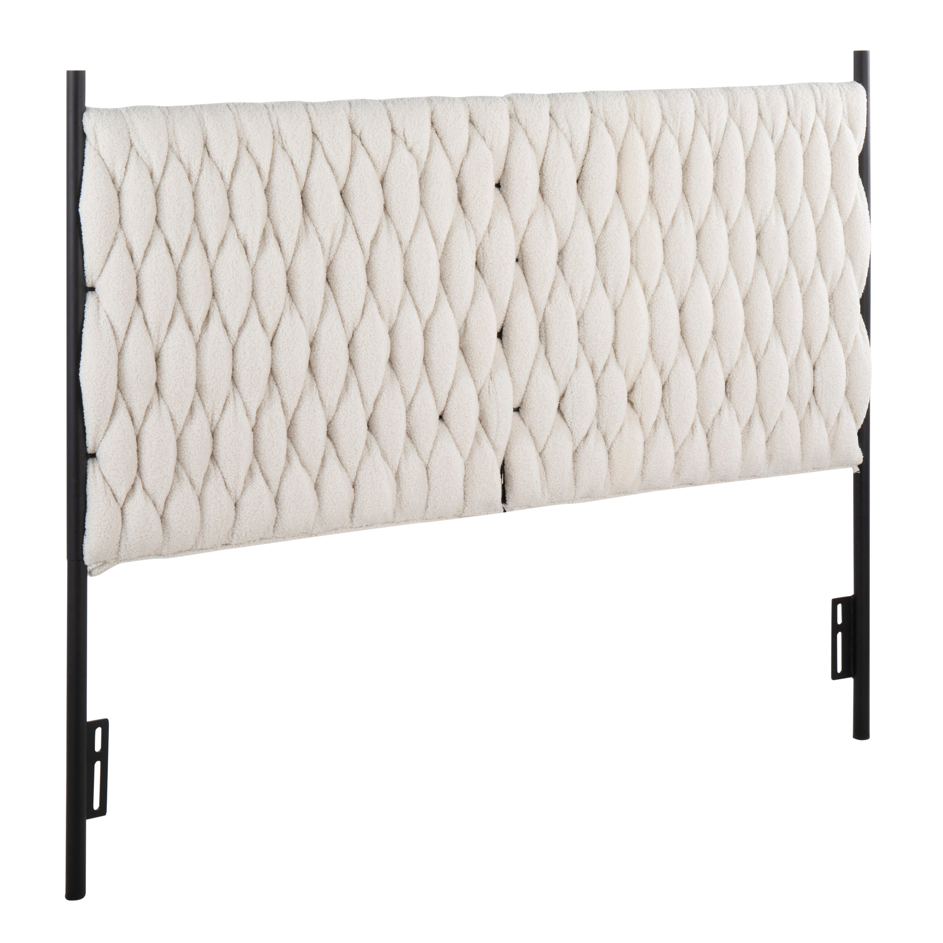 LumiSource Braided Matisse Queen Headboard Black Metal Cream Sherpa