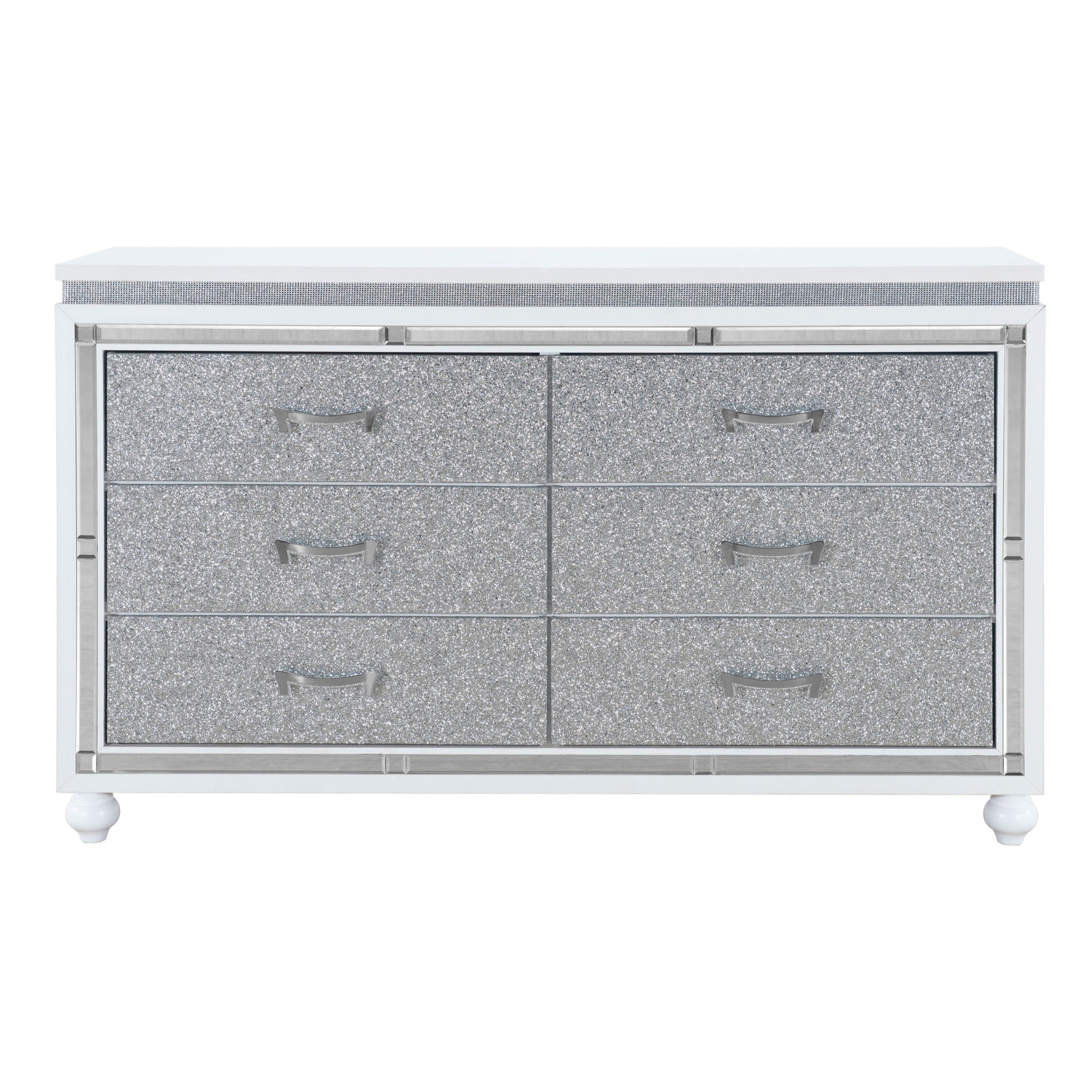 Maloise Contemporary Glam White Dresser, Crystal Mirrored