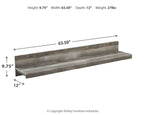 Gray wood bridge shelf, flat top with subtle grain, 63.5 in long