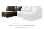 Left-arm facing corner chaise section in dark brown with nearby light-colored seating