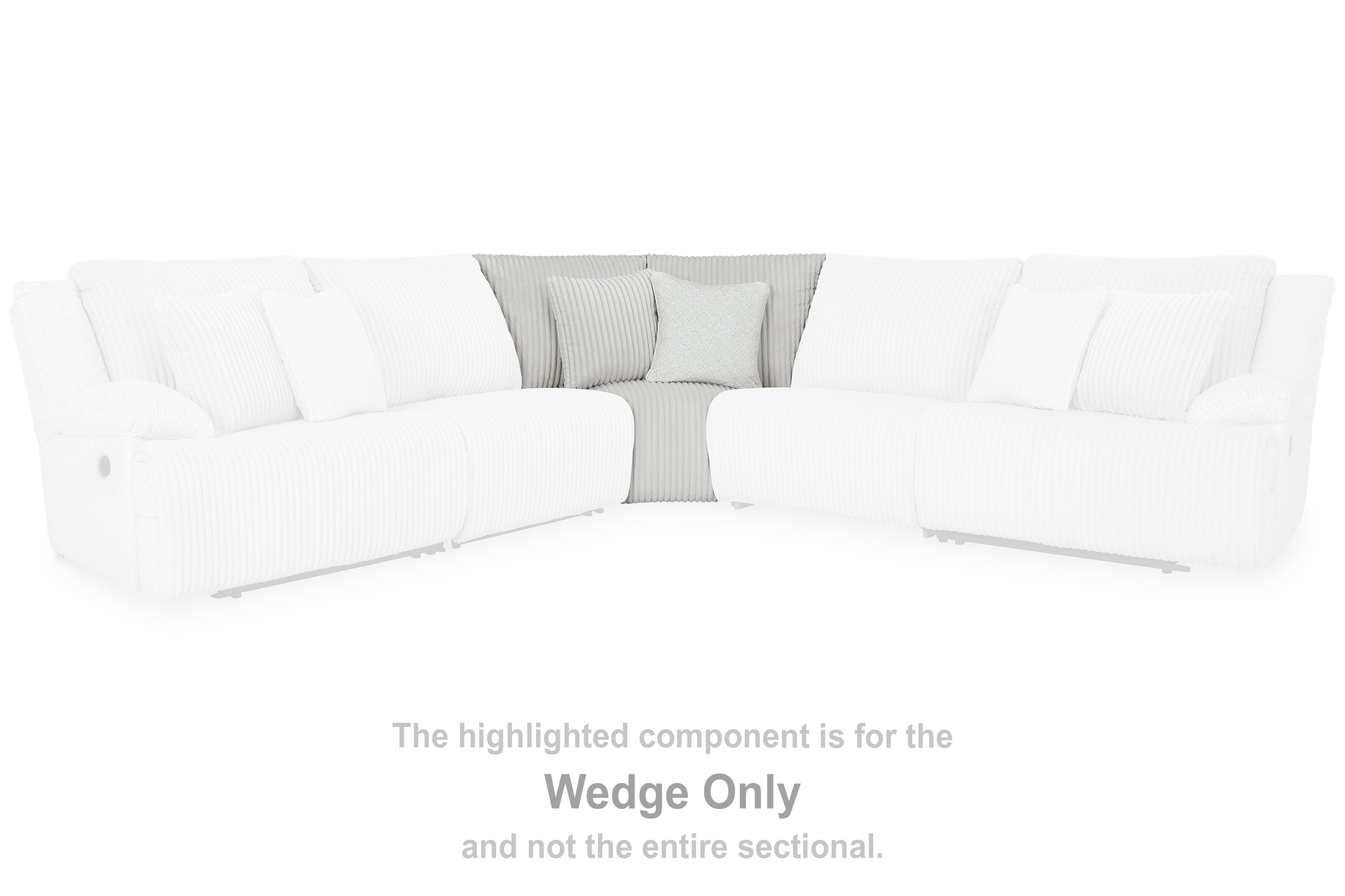 White sectional corner with wedge section highlighted in fabric
