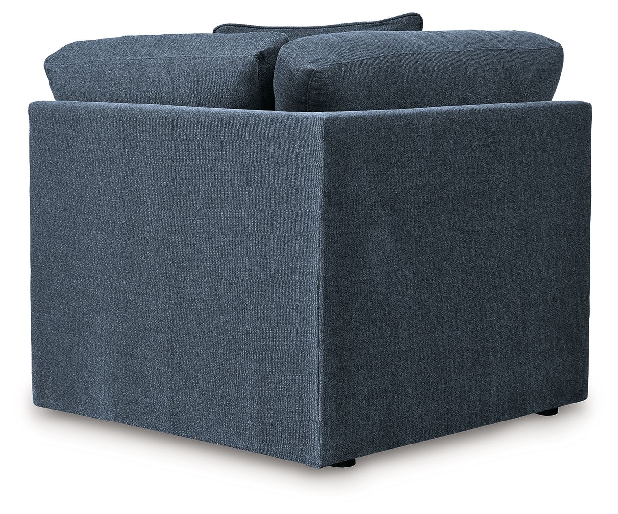 Modmax ink wedge sectional chair with armrests and low square legs, blue fabric